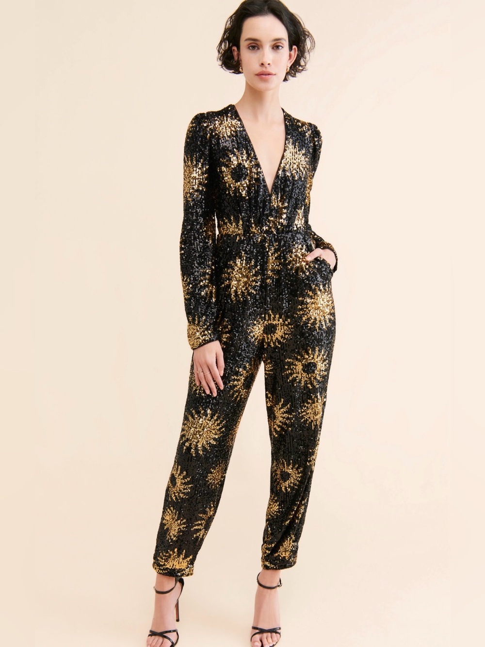 Farm Rio Black & Gold Sequin Jumpsuit